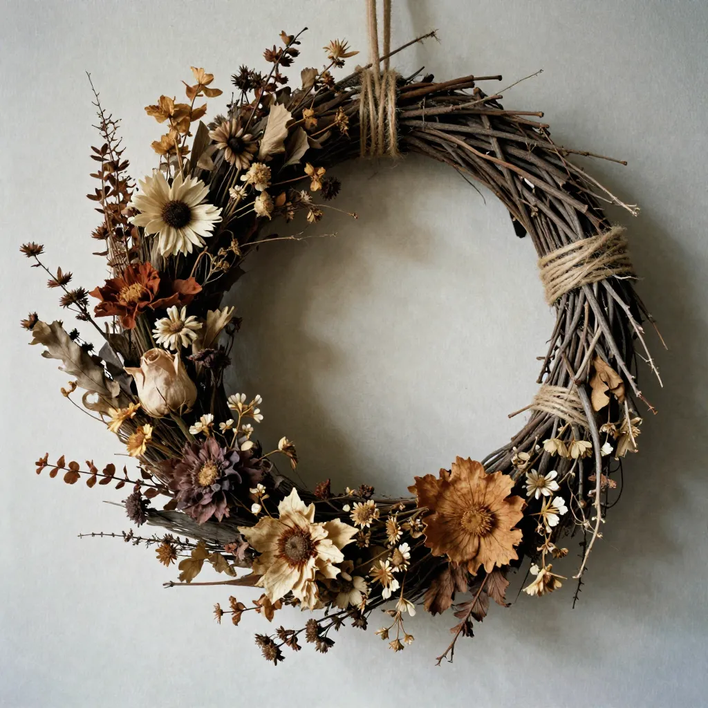 Gedroogde bloemen en takken compositie